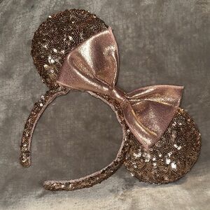 Sequin Minnie Ears with Shimmer Bow - Rose Gold